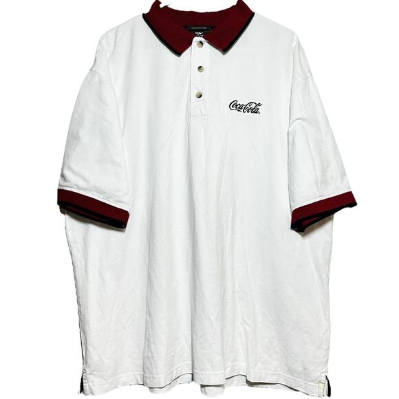 Antigua Performance Coca-Cola Polo Shirt Red Ribbed Collar & Hem White XL - Picture 1 of 4